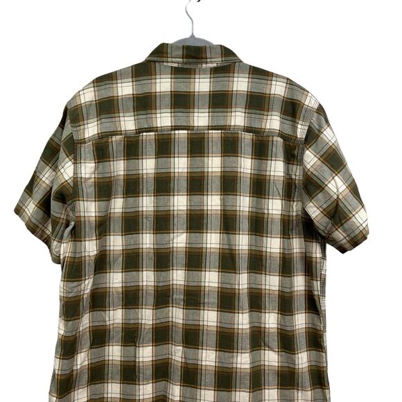 G.H. Bass Mens Plaid Shirt Button‎ Down Short Sleeves Pockets Beige Green Sz XL - Picture 5 of 5